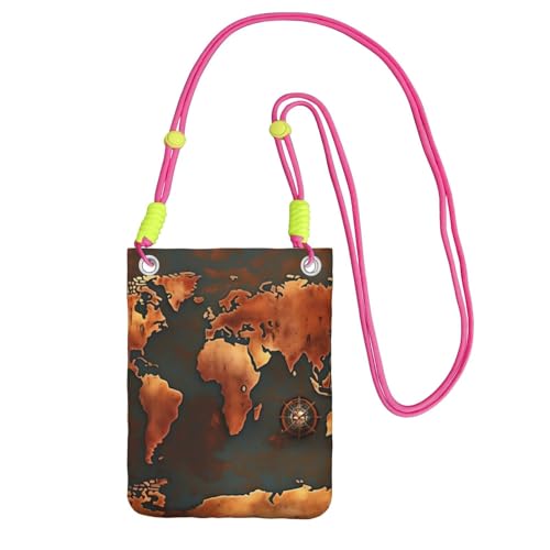 YQxwJL Rust World Map Print Sling Bag für Männer und Frauen, lässige Mini-Handygeldbörsen, Anti-Diebstahl-Handytasche, für Wandern, Reisen, Fuchusia, Einheitsgröße von YQxwJL