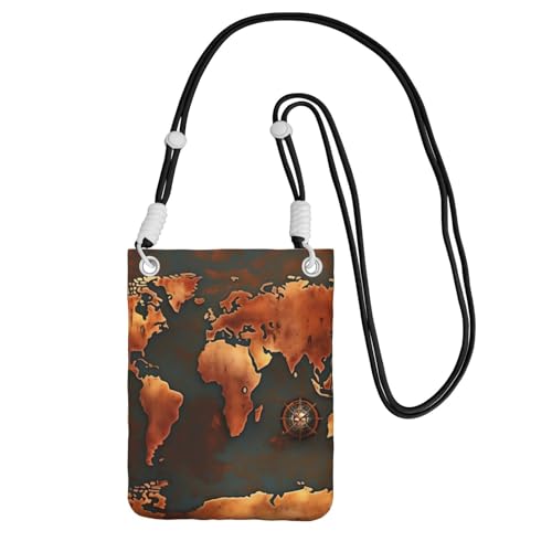 YQxwJL Rust World Map Print Sling Bag für Männer und Frauen, lässige Mini-Handygeldbörsen, Anti-Diebstahl-Handytasche, für Wandern, Reisen, Schwarz, Einheitsgröße von YQxwJL