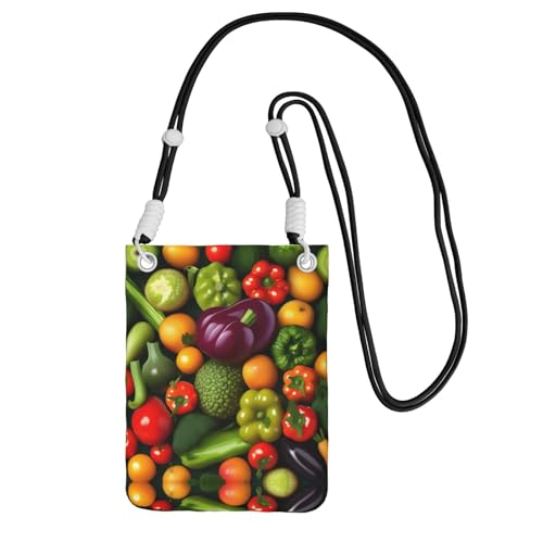 YQxwJL Schultertasche mit Gemüse- und Obstdruck, für Männer und Frauen, lässige Mini-Handygeldbörsen, Anti-Diebstahl-Handytasche, für Wandern, Reisen, Schwarz, Einheitsgröße von YQxwJL
