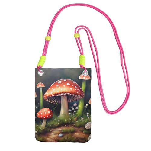 YQxwJL Schultertasche mit Malerei-Pilz-Druck, für Männer und Frauen, lässige Mini-Handygeldbörsen, Anti-Diebstahl-Handytasche, für Wandern, Reisen, Fuchusia, Einheitsgröße von YQxwJL