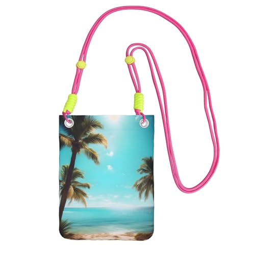 YQxwJL Schultertasche mit Palmen- und Meeresdruck, für Damen und Herren, lässige Mini-Handygeldbörsen, Anti-Diebstahl-Handytasche, für Wandern, Reisen, Fuchusia, Einheitsgröße von YQxwJL