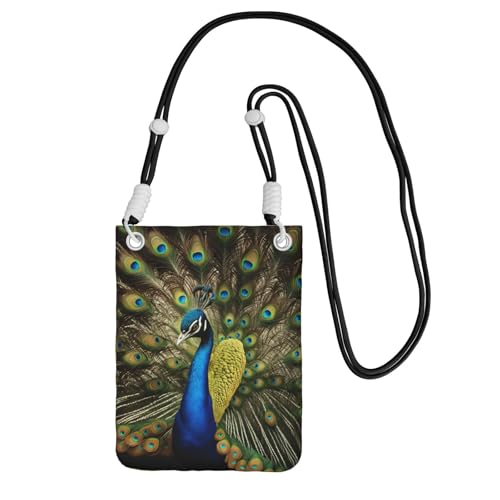 YQxwJL Schultertasche mit Pfauenfeder-Druck, für Männer und Frauen, lässige Mini-Handygeldbörsen, Anti-Diebstahl-Handytasche, für Wandern, Reisen, Schwarz, Einheitsgröße von YQxwJL