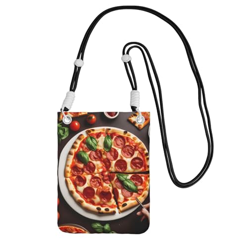 YQxwJL Schultertasche mit Pizza-Aufdruck für Männer und Frauen, lässige Mini-Handygeldbörsen, Anti-Diebstahl-Handytasche, für Wandern, Reisen, Schwarz, Einheitsgröße von YQxwJL