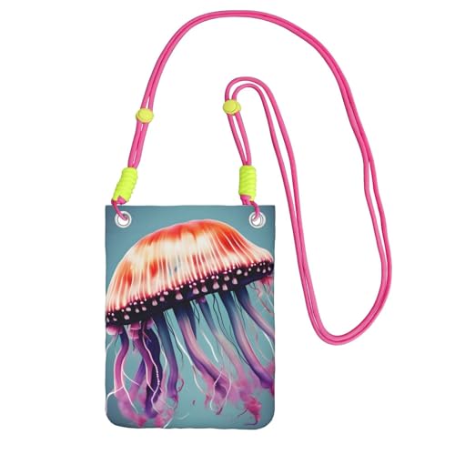 YQxwJL Schultertasche mit Quallen-Aufdruck für Männer und Frauen, lässige Mini-Handygeldbörsen, Anti-Diebstahl-Handytasche, für Wandern, Reisen, Fuchusia, Einheitsgröße von YQxwJL