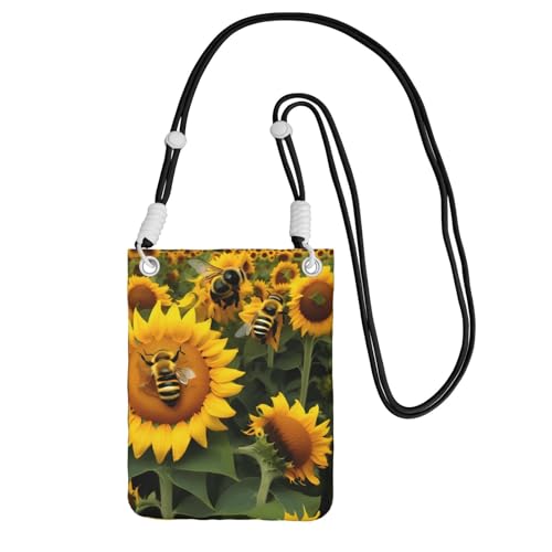 YQxwJL Schultertasche mit Sonnenblumen-Bienen-Druck, für Männer und Frauen, lässige Mini-Handytasche, Anti-Diebstahl-Handytasche, für Wandern, Reisen, Schwarz, Einheitsgröße von YQxwJL
