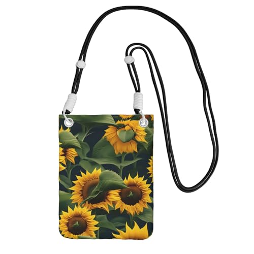 YQxwJL Schultertasche mit Sonnenblumen-Motiv für Männer und Frauen, lässige Mini-Handytasche, Anti-Diebstahl-Handytasche, für Wandern, Reisen, Schwarz, Einheitsgröße von YQxwJL