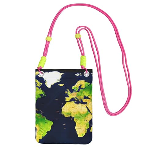 YQxwJL Schultertasche mit Weltkarten-Aufdruck für Männer und Frauen, lässige Mini-Handygeldbörsen, Anti-Diebstahl-Handytasche, für Wandern, Reisen, Fuchusia, Einheitsgröße von YQxwJL