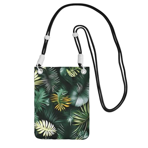 YQxwJL Schultertasche mit tropischem Palmenblatt-Druck, für Männer und Frauen, lässige Mini-Handygeldbörsen, Anti-Diebstahl-Handytasche, für Wandern, Reisen, Schwarz, Einheitsgröße von YQxwJL