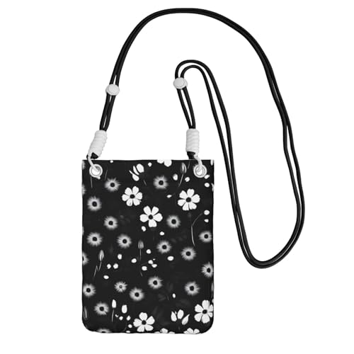 YQxwJL Schwarze und weiße Schultertasche mit Blumendruck, für Männer und Frauen, lässige Mini-Handytasche, Anti-Diebstahl-Handytasche, für Wandern, Reisen, Schwarz, Einheitsgröße von YQxwJL
