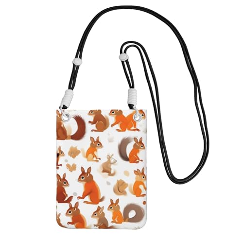 YQxwJL Süße Eichhörnchen-Druck-Schultertasche für Männer und Frauen, lässige Mini-Handygeldbörsen, Anti-Diebstahl-Handytasche, für Wandern, Reisen, Schwarz, Einheitsgröße von YQxwJL