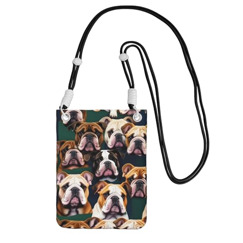 YQxwJL Süße Umhängetasche mit englischer Bulldogge für Männer und Frauen, lässige Mini-Handygeldbörsen, Anti-Diebstahl-Handytasche, für Wandern, Reisen, Schwarz, Einheitsgröße von YQxwJL