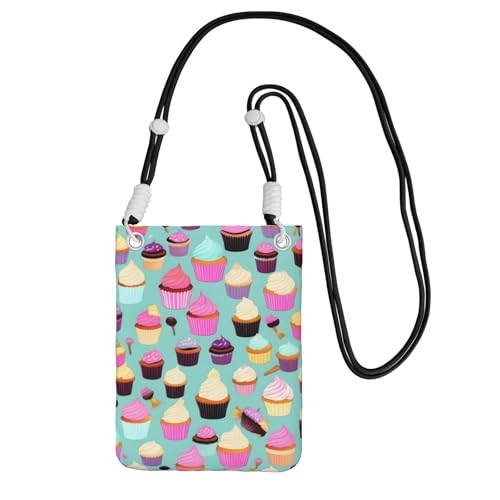 YQxwJL Umhängetasche mit Cupcake-Muster für Männer und Frauen, lässige Mini-Handygeldbörsen, Anti-Diebstahl-Handytasche, für Wandern, Reisen, Schwarz, Einheitsgröße von YQxwJL