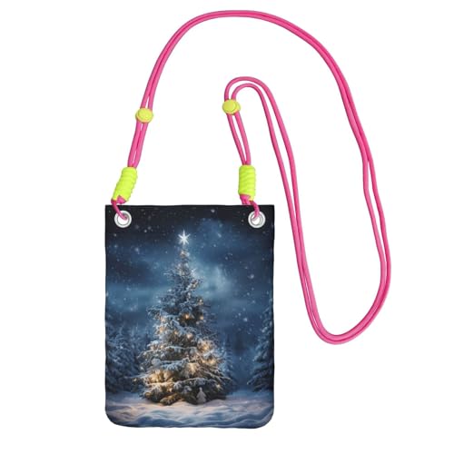 YQxwJL Umhängetasche mit Weihnachtsbaum-Schnee-Aufdruck für Männer und Frauen, lässige Mini-Handygeldbörsen, Anti-Diebstahl-Handytasche, für Wandern, Reisen, Fuchusia, Einheitsgröße von YQxwJL