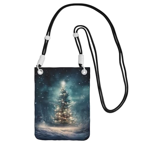 YQxwJL Umhängetasche mit Weihnachtsbaum-Schnee-Aufdruck für Männer und Frauen, lässige Mini-Handygeldbörsen, Anti-Diebstahl-Handytasche, für Wandern, Reisen, Schwarz, Einheitsgröße von YQxwJL