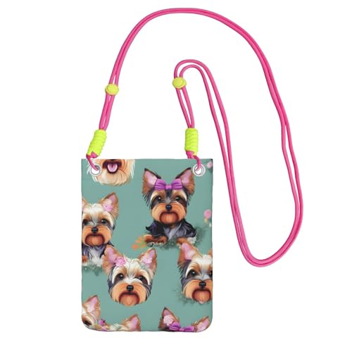 Yorkie Schultertasche mit Blumendruck, für Männer und Frauen, lässige Mini-Handygeldbörsen, Anti-Diebstahl-Handytasche, für Wandern, Reisen, Fuchusia, Einheitsgröße von YQxwJL