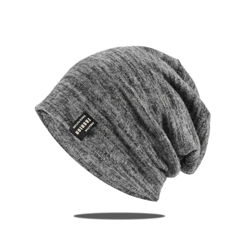 Strickmützen für Damen Herren Leichte Running Beanie-Mützen Skull Cap Elastische Kappen Helmfutter Helm Unterziehmütze Schlaf Kappen Herbst und Winter Warme Strickmütze Einfarbige Hut Dunkelgrau von YR.Lover