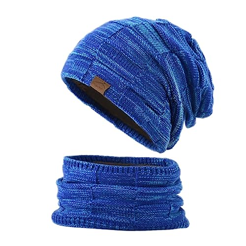 YR.Lover Wintermütze Strickmütze für Damen Herren warme Beanie Schal Set 2-Pack Baumwolle Beanie Cap Weiche Warme Kopfbedeckung für Männer und Frauen (Blue) von YR.Lover