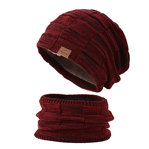 YR.Lover Wintermütze Strickmütze für Damen Herren warme Beanie Schal Set 2-Pack Baumwolle Beanie Cap Weiche Warme Kopfbedeckung für Männer und Frauen (Red) von YR.Lover