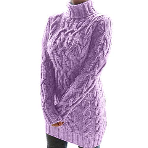 YRASILAND Pullover Damen Lang Langarm Rollkragen Winter Hohe Taille Lose Kleid Jumper Herbst Sale Strick Pulli Schulterfrei, Violett, L von YRASILAND