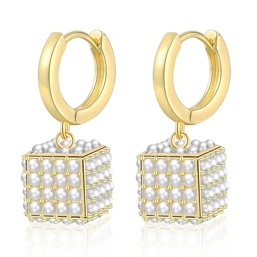 YREQUE Perlenohrringe für Damen, 14 Karat vergoldet, geometrische Perlen, Huggie-Creolen, Schmuck, hypoallergen, Geschenke, Regular, Messing, Kein Edelstein YREQUE Perlenohrringe für Damen, 14 Karat vergoldet, geometrische Perlen, Huggie-Creolen, Schmuck, hypoallergen, Geschenke, Regular, Messing, Kein Edelstein von YREQUE