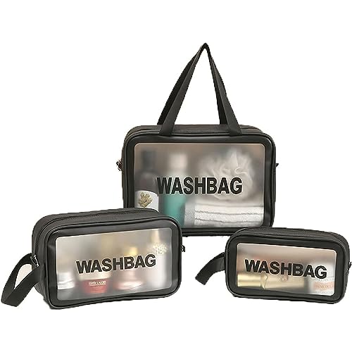 YRHHBYH 3 Stück transparente Kulturbeutel, PVC-transparente Reise-Make-up-Tasche, Kosmetik-Make-up-Taschen in verschiedenen Größen für Männer, Frauen und Kinder – Reisen, Geschäftsreisen,Schwarz von YRHHBYH