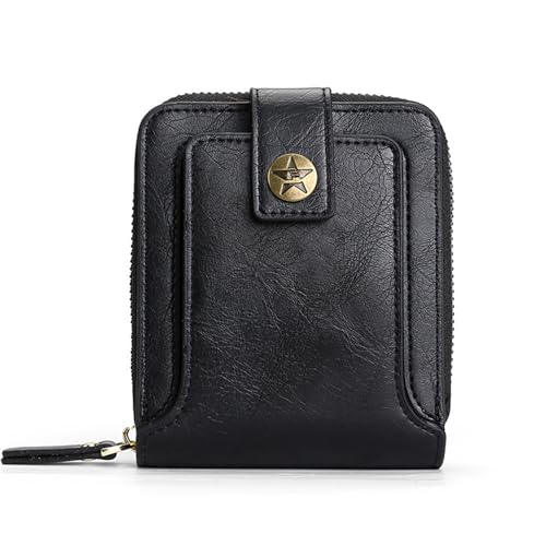 YRHHBYH Herren-Geldbörse im Vintage Stil,PU Leder,Kurze Geldbörse,Herren Hasp Reißverschluss Kupplung,einfarbige Geldbörsen,tragbarer Kartenhalter,schmaler Taschen Geldbörsen Organizer,Schwarz von YRHHBYH