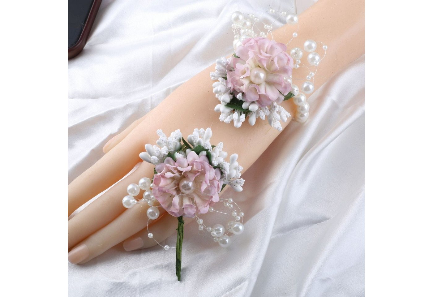 YRIIOMO Ansteckblüte 1 Satz künstliche Perlenblumen-Brautjungfern-Handgelenk-Blumen, -Corsage von YRIIOMO
