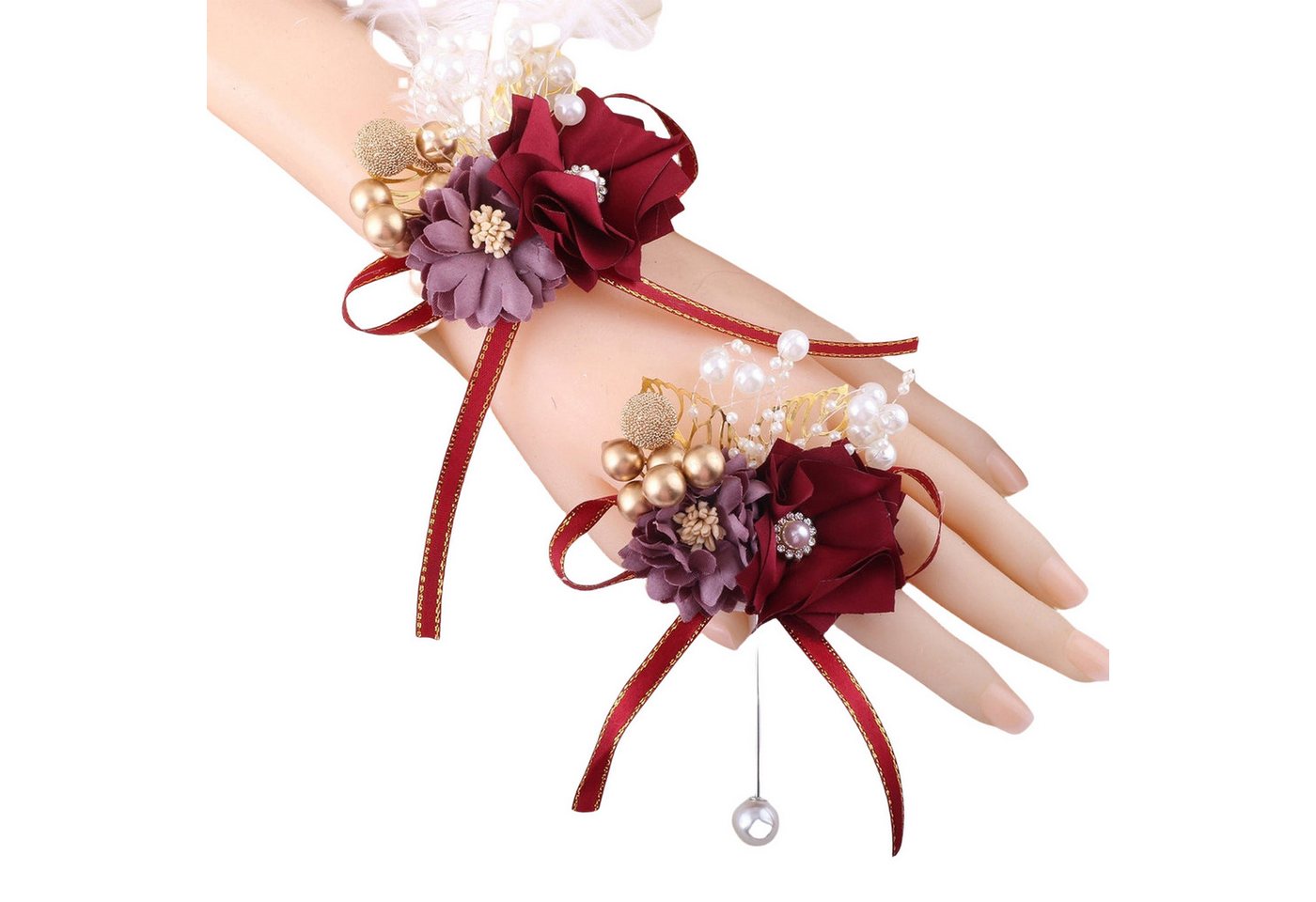 YRIIOMO Ansteckblüte Bohnenpaste lila Anzug Brosche Hochzeit Bräutigam Braut Corsage von YRIIOMO