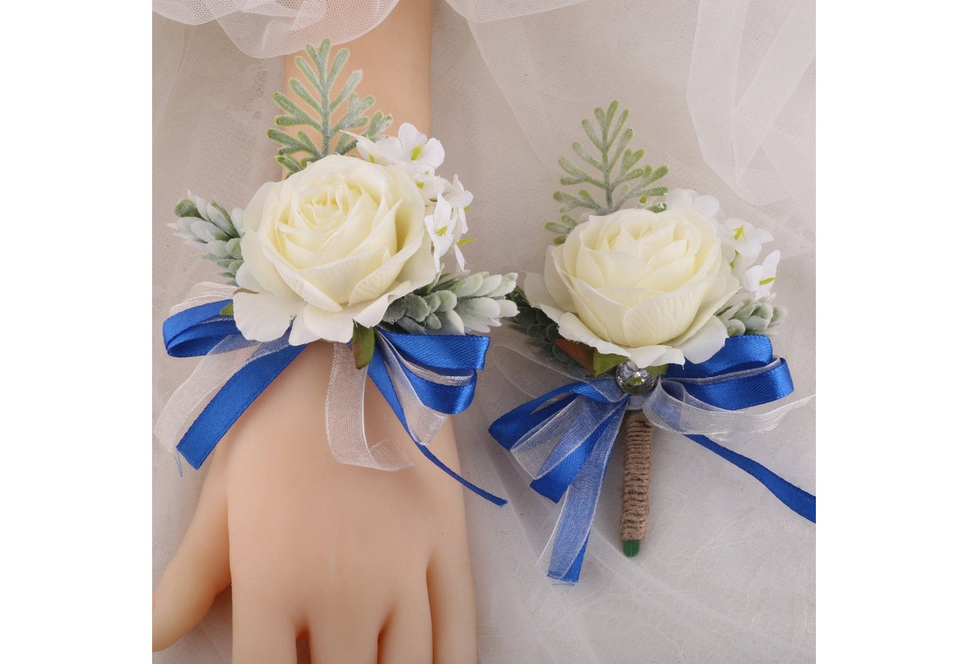 YRIIOMO Ansteckblüte Ein Set aus kombinierten Hochzeits-Braut- und Bräutigam-Kleid-Corsage, -Handgelenksblumen von YRIIOMO