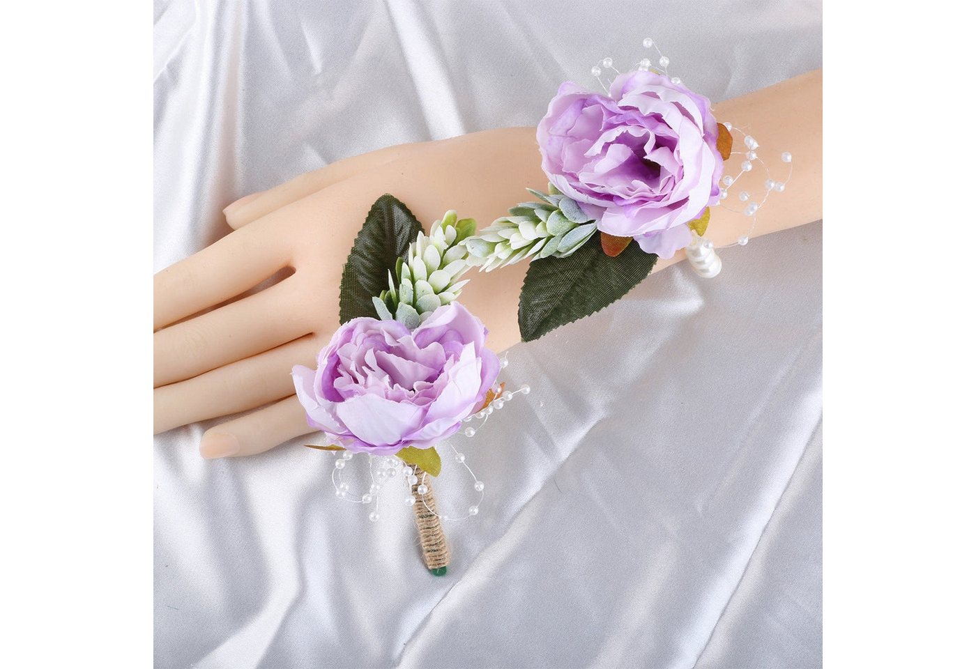 YRIIOMO Ansteckblüte Trauzeugen-Brautjungfern-Corsage und Hochzeits-Handgelenksblume, hellviolett von YRIIOMO