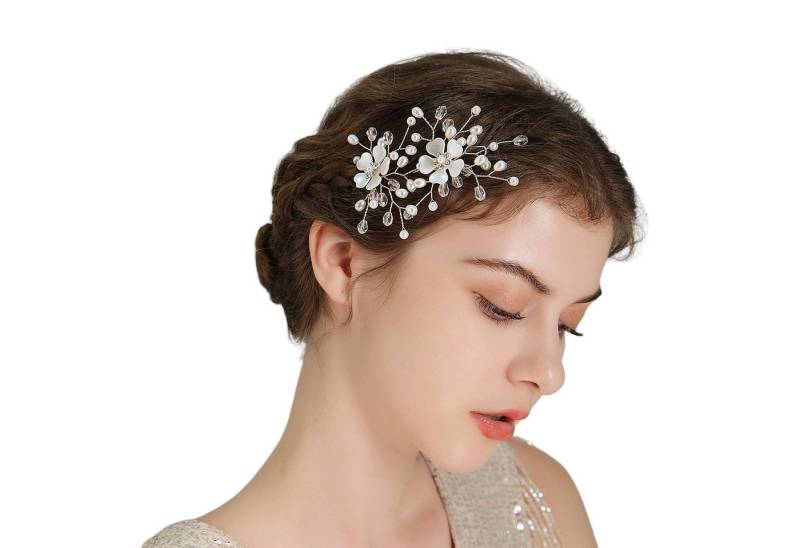 YRIIOMO Diadem Handgefertigte Haarspangen mit Blumenmuster – Elegante Perlen und, Acrylverzierung für Hochzeiten, Partys und besondere Anlässe von YRIIOMO