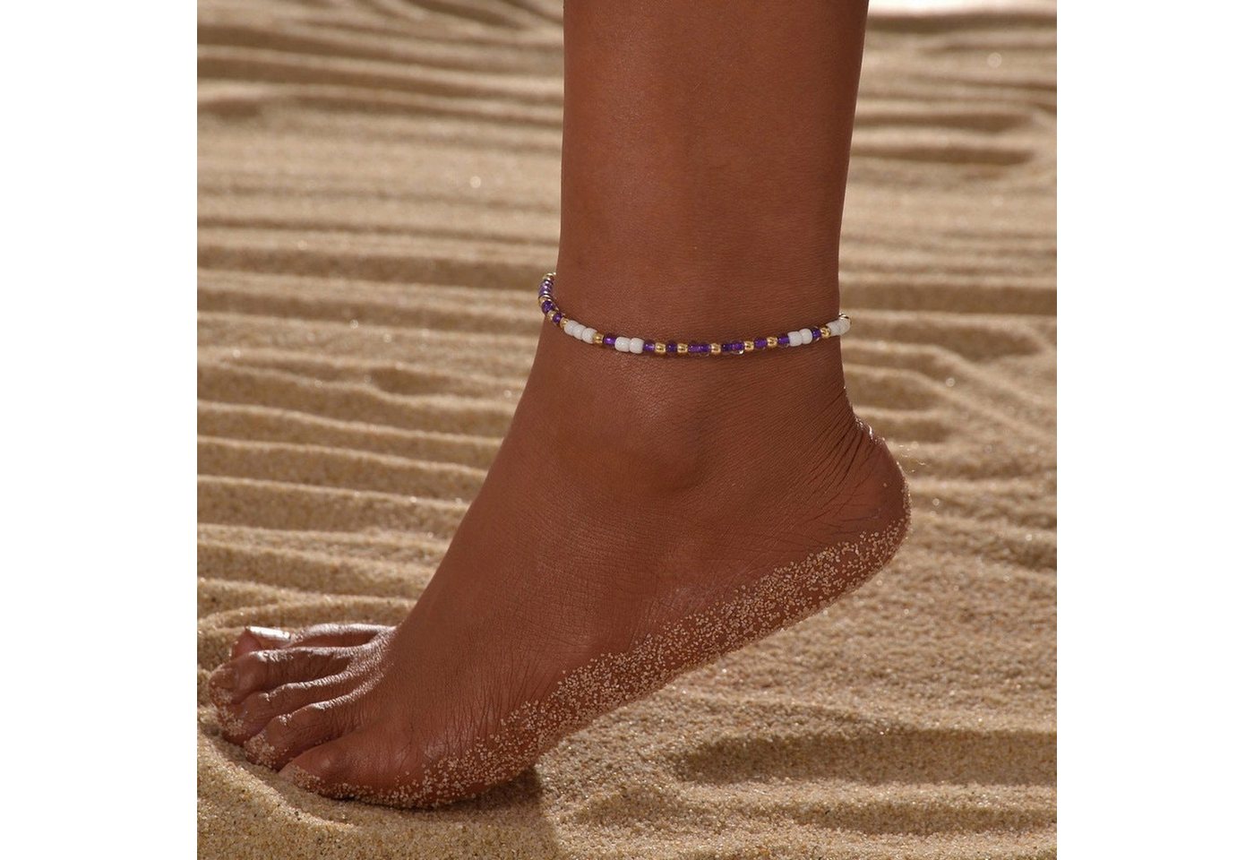 YRIIOMO Fußkette Boho-Schmuck lila Reisperlen handgewebt, verstellbares Fußkettchen von YRIIOMO