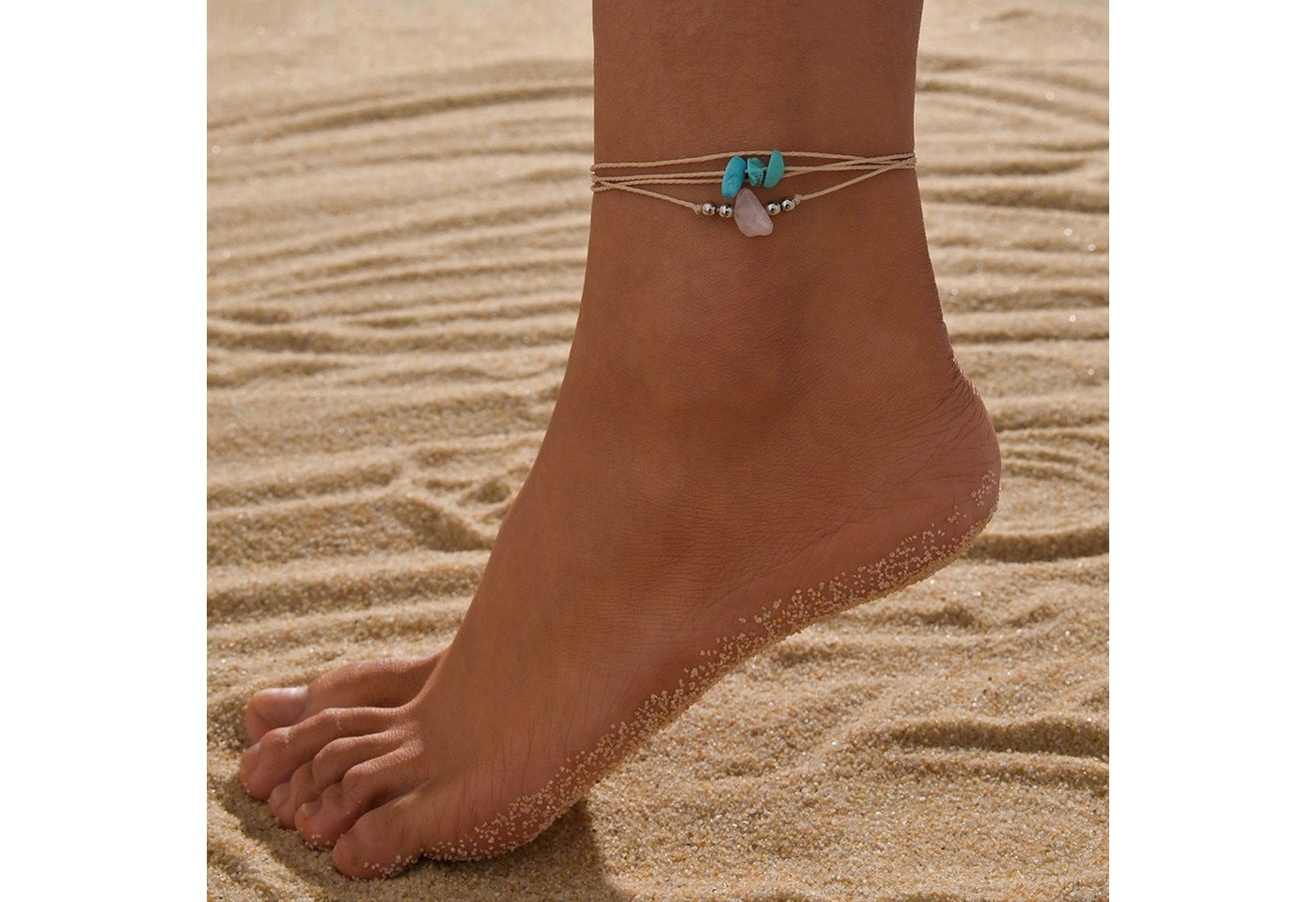 YRIIOMO Fußkette Mehrschichtiges geflochtenes verstellbares, Kies-Fußkettchen für Damen von YRIIOMO