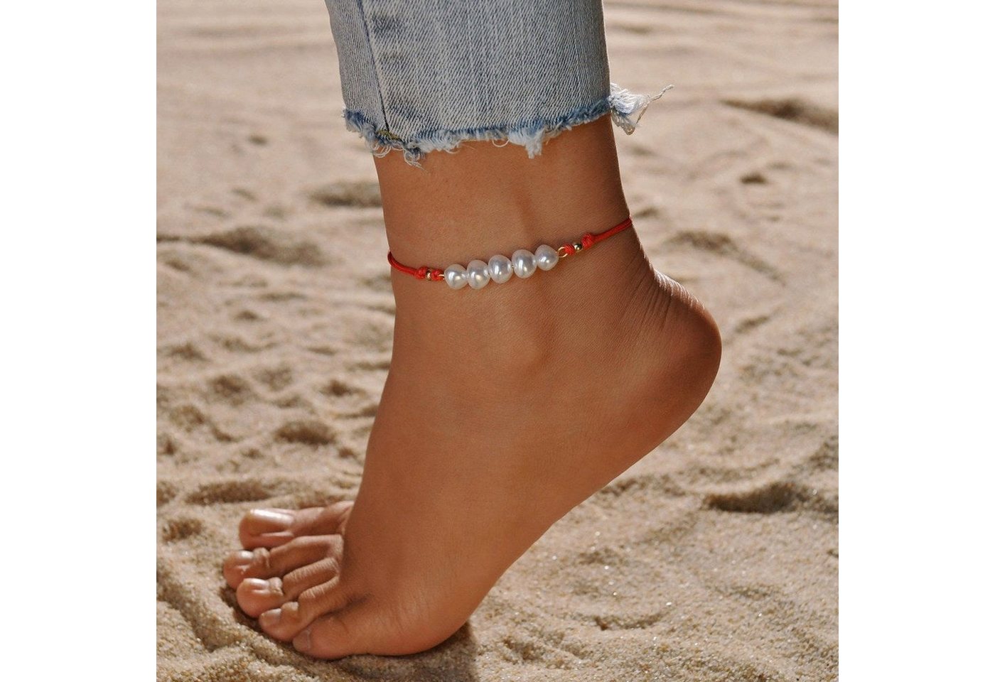 YRIIOMO Fußkette Modische böhmische Kunstperlen-Fußkettchen für Damen, Strand Meer Schmuck von YRIIOMO