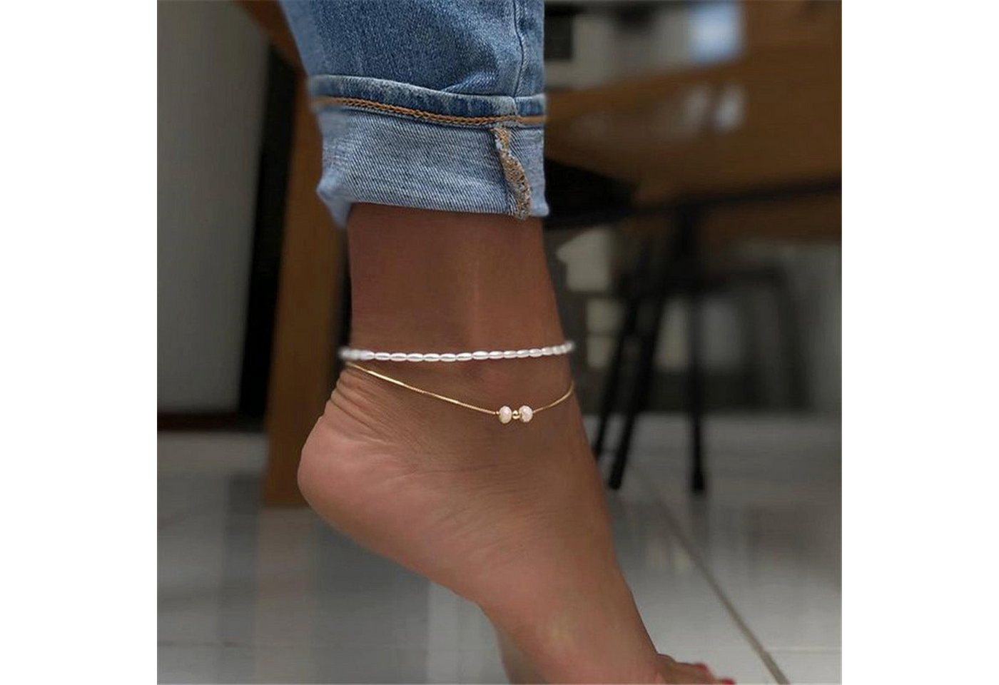 YRIIOMO Fußkette Modisches elastisches Fußkettchen mit Kunstperlen im, 2er-Set für Strandurlaubspartys für Damen und Mädchen von YRIIOMO
