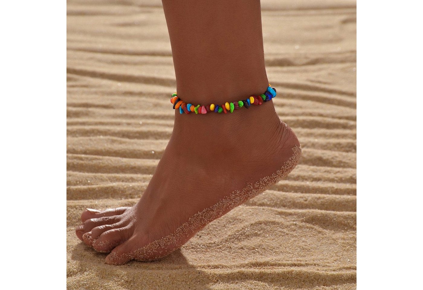 YRIIOMO Fußkette Stilvolle unregelmäßige farbenfrohe verstellbare, Fußkettchen aus Kies für Männer und Frauen geeignet für von YRIIOMO