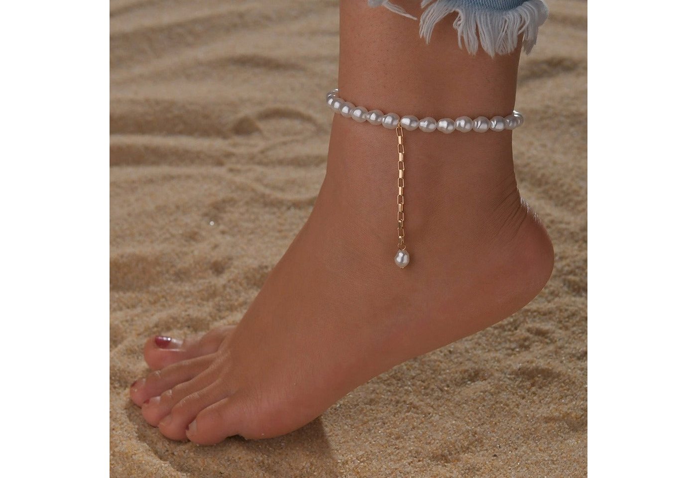 YRIIOMO Fußkette Stilvolles Stretch-Fußkettchen mit Kunstperlenstrang, und Anhänger für die Strandurlaubsparty für Frauen von YRIIOMO