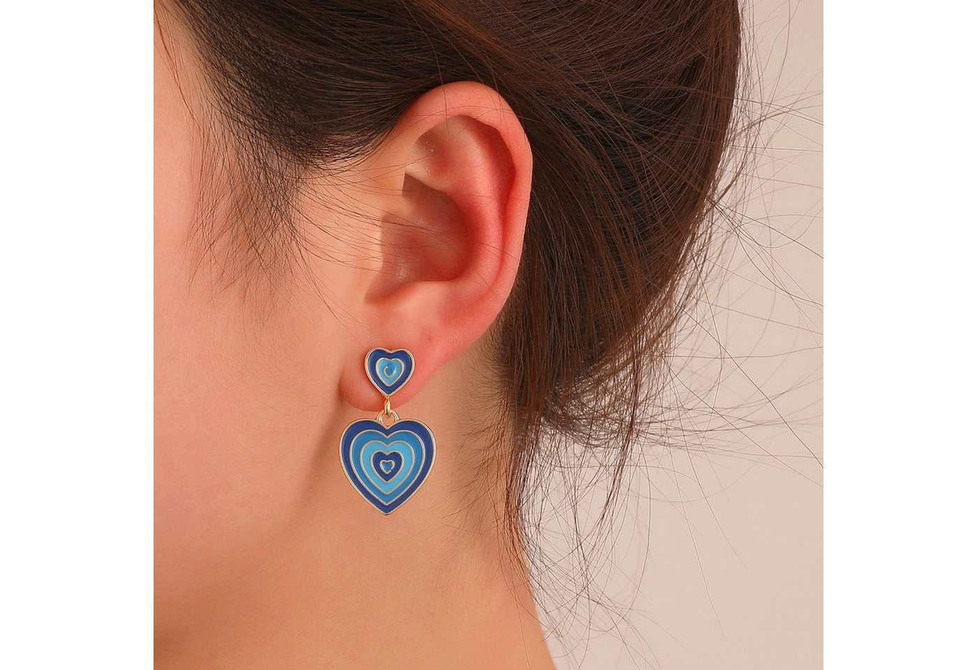 YRIIOMO Ohrhänger-Set Mehrschichtige, farblich passende herzförmige Ohrringe mit Farbverlauf, für Frauen, Öltropfen-Doppelpfirsich-Herzohrringe, modische Ohrringe von YRIIOMO