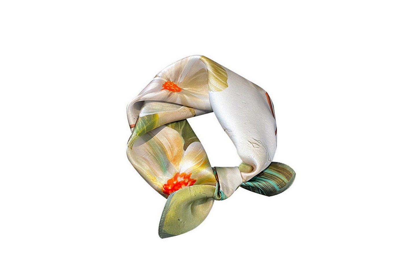 YRIIOMO Seidentuch Grüner Schal mit Blumenmuster, dekorativer All-Match-Schal für Damen, kleiner quadratischer Schal,53*53cm von YRIIOMO