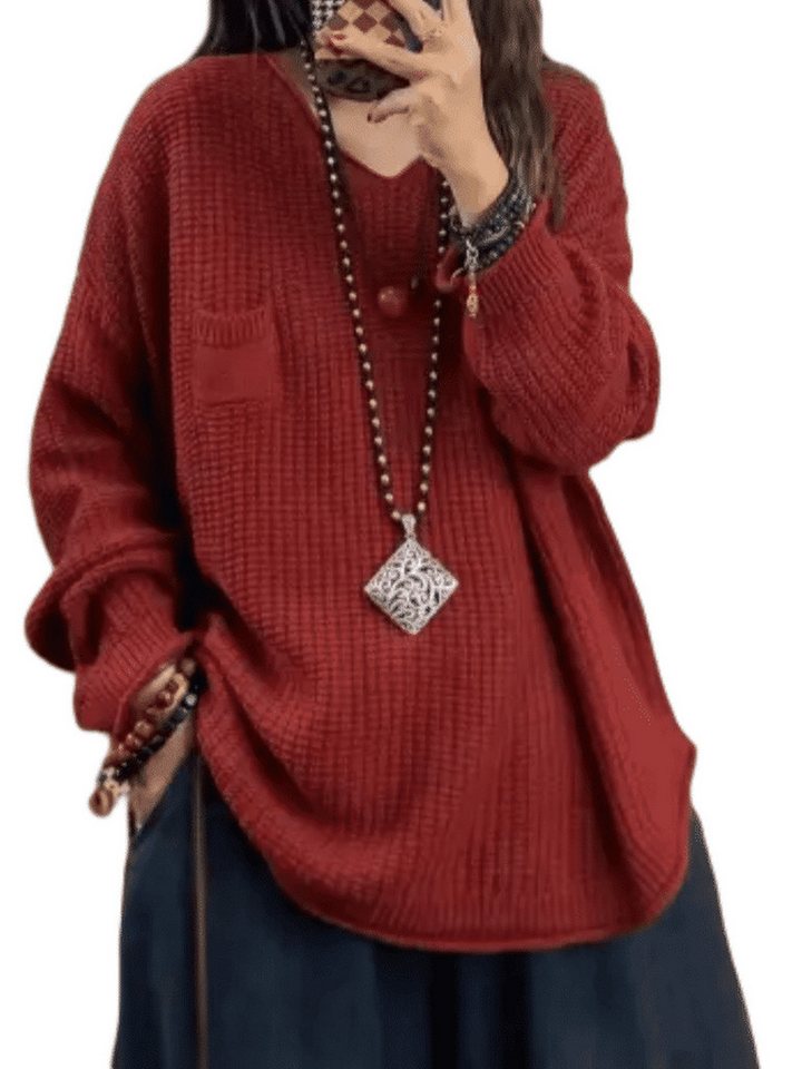 YRIIOMO Strickpullover Herbst V-Ausschnitt Langarm Strickpullover Frauen locker einfacher Pullover von YRIIOMO