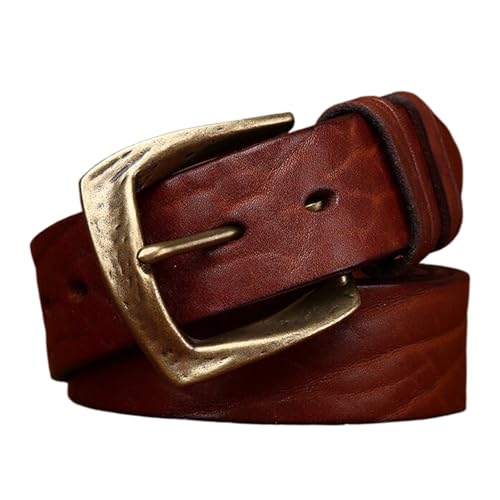 Western Gürtel Herren, Vollnarbenleder Gürtel Aus Rindsleder, Große Retro-Schnalle, Verdickter Prägung Gürtel Für Herren Jeans Hosen,A brown,105CM/41.3'' von YRSHENG