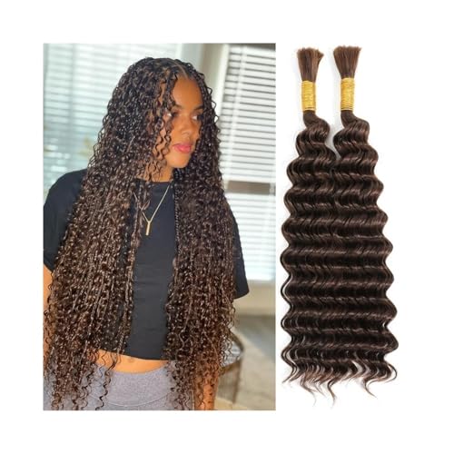 Frauen Deep Wave Echthaar Bulk for Flechten #2 Dunkelbraunes Echthaar Bulk Micro Braids Hair Täglicher Gebrauch(24inches) von YRTAWEO32A