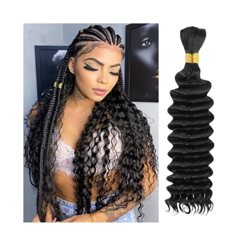 Frauen Deep Wave Flechthaar 16-26 Zoll lockiges Echthaar Bündel for Boho-Zöpfe ohne Schuss Täglicher Gebrauch(26 26 26 26 inches) von YRTAWEO32A