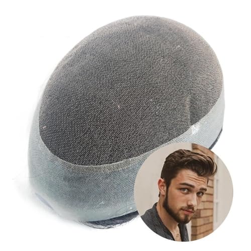 Haarteil Australien Toupet Echthaar for Männer Schweizer Spitzenoberteil mit PU-Haut um atmungsaktive männliche Haarprothese Perücke(8x10) von YRTAWEO32A