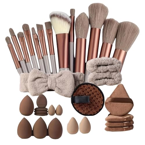 33 Stück Make Up Pinsel Set, Kosmetik Pinselset Make up Pinsel und Mixer Schwamm Set Reise Accessoires für Frauen und Mädchen von YRTUOP