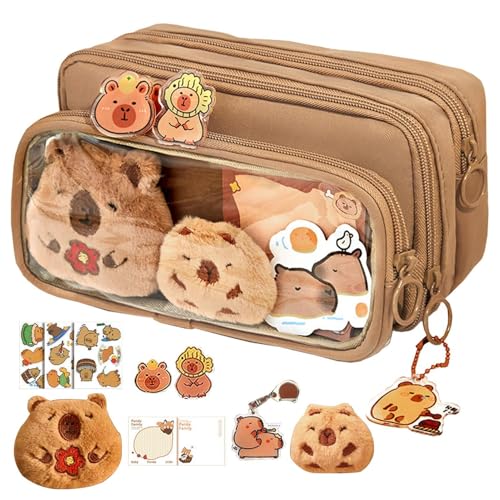 Capybara Federmäppchen, Niedlichen Federtaschen mit Haftnotizen, Kleine Brosche, Aufkleber, Clip Große Kapazität Mäppchen Stiftetasche Für Middle School College Office Studentin Mädchen Geschenk von YRTUOP