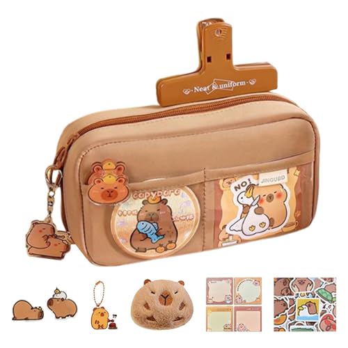 YRTUOP Capybara Federmäppchen, Niedlichen Federtaschen Mit Schlüsselanhänger, Aufkleber Große Kapazität Mäppchen Stiftetasche Für Middle School College Office Studentin Mädchen Geschenk von YRTUOP