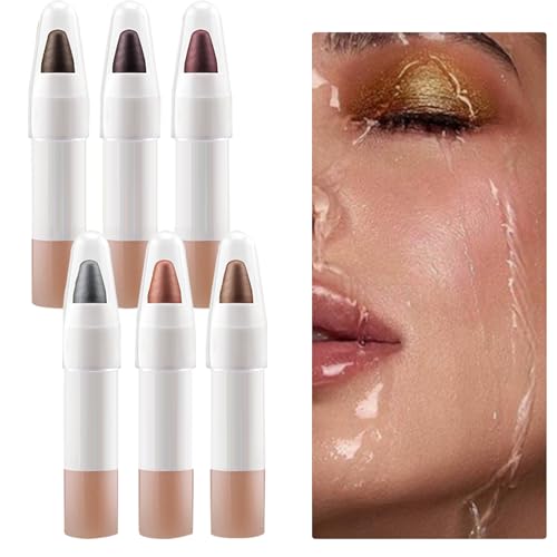 YRTUOP Cream Lidschattenstock, Lidschattenstift | Wasserdichtes Lidschattenstock,6 Schimmer Glitzer Highlighter Farben Langwärme cremige Kosmetik für Make-up von YRTUOP
