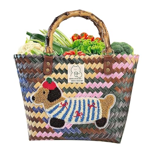 YRTUOP Geflochtene Strandtasche,Dackel wasserfeste Einkaufstasche - Handmade Basket for Work Travel Daily Outdoor Picnic Resort Dates Wedding Commutes von YRTUOP