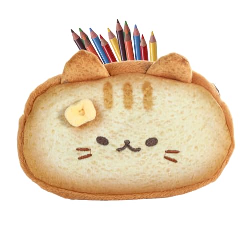 YRTUOP Katzen Federmäppchen Toast Design | Niedliche Federtasche Plüsch,Organizer Ästhetische Tasche Für Schulranzen Kindergarten Schule Kinder Teenager Studenten von YRTUOP